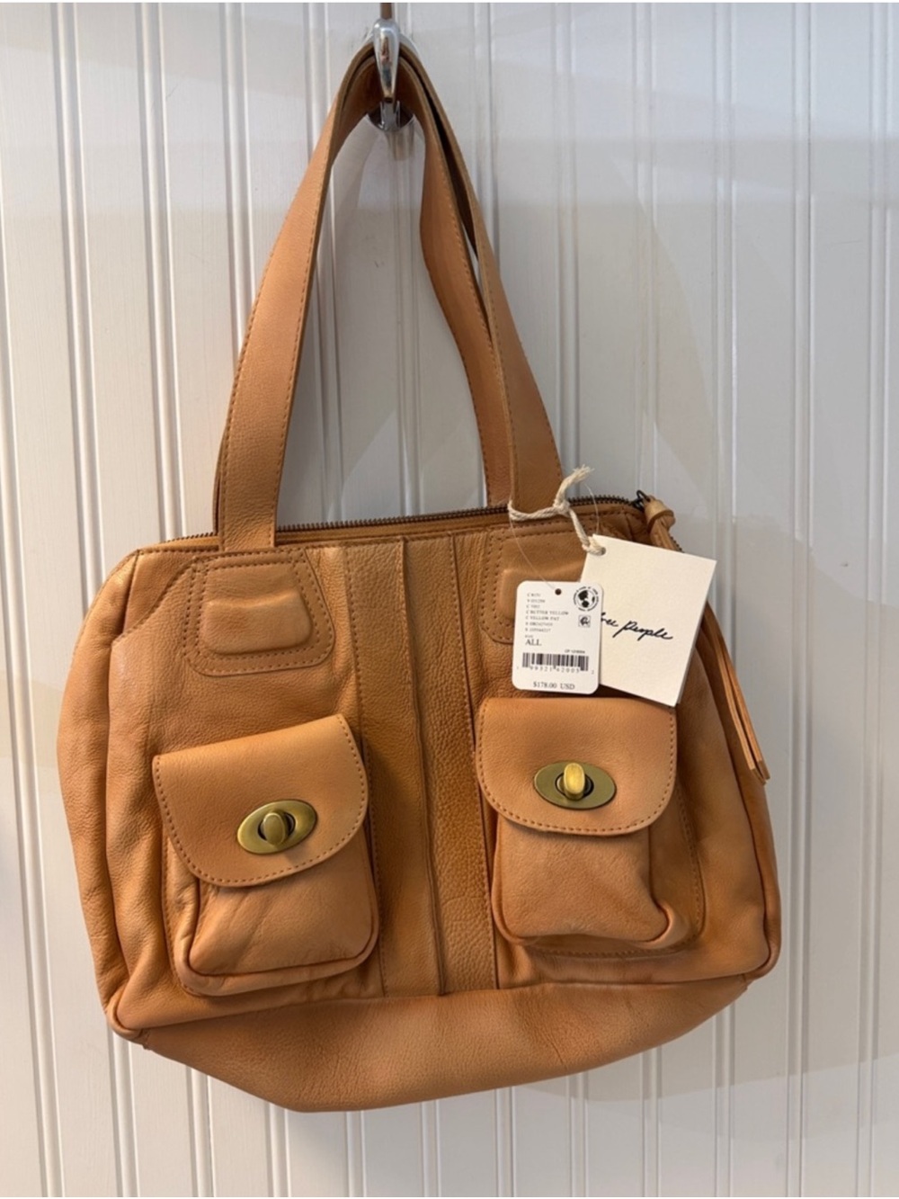Free People Tan Leather Tote with Front Pocket Details
